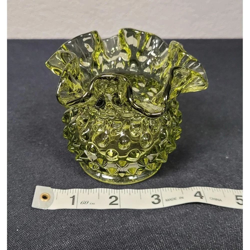 Fenton Art Glass Hobnail Rose Bowl Vase Colonial Green Vintage 1960s